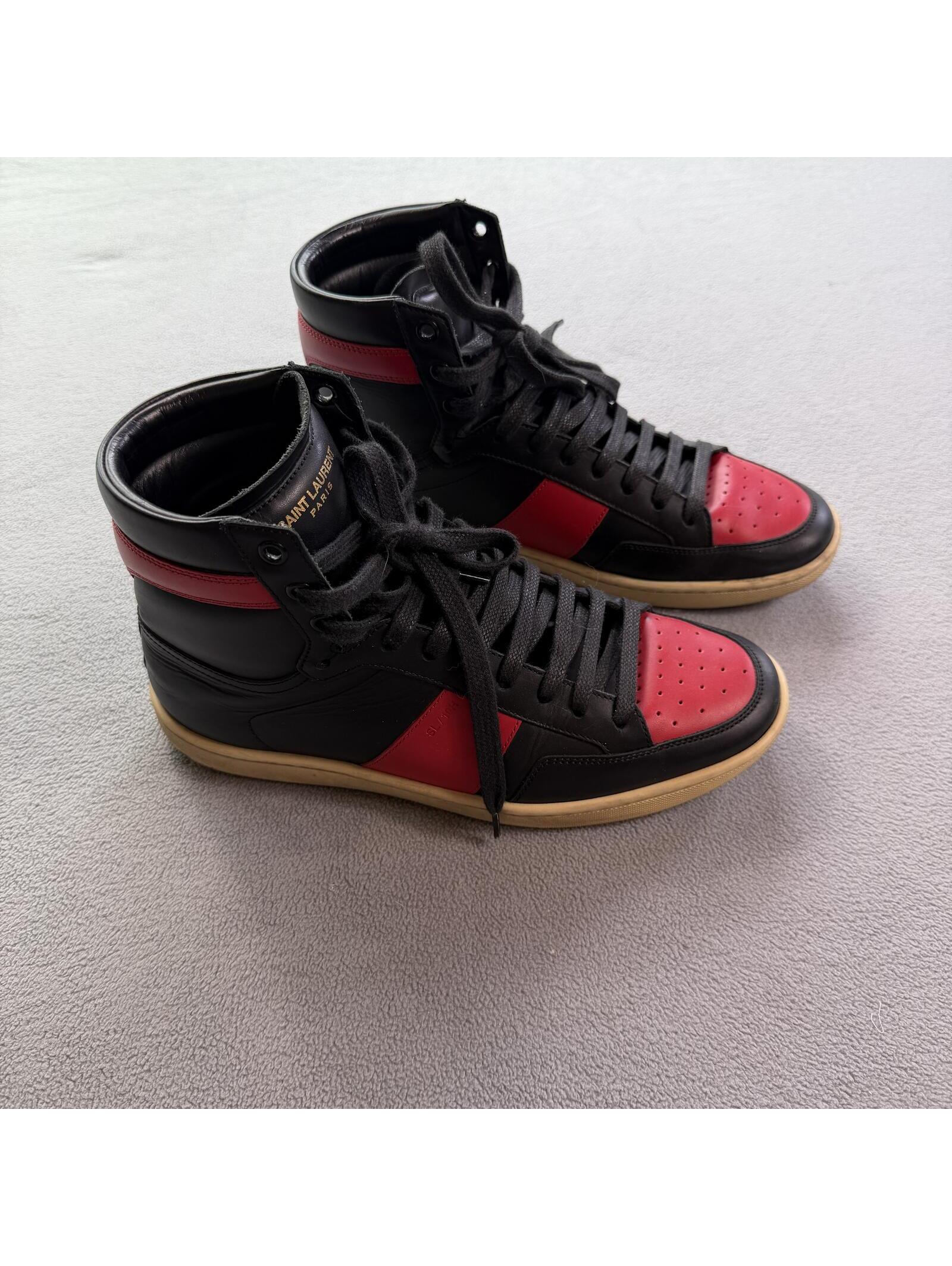 Saint Laurent Sl/10h Black Red Leather High Top Sneakers 40 Us 7 Made In Italy